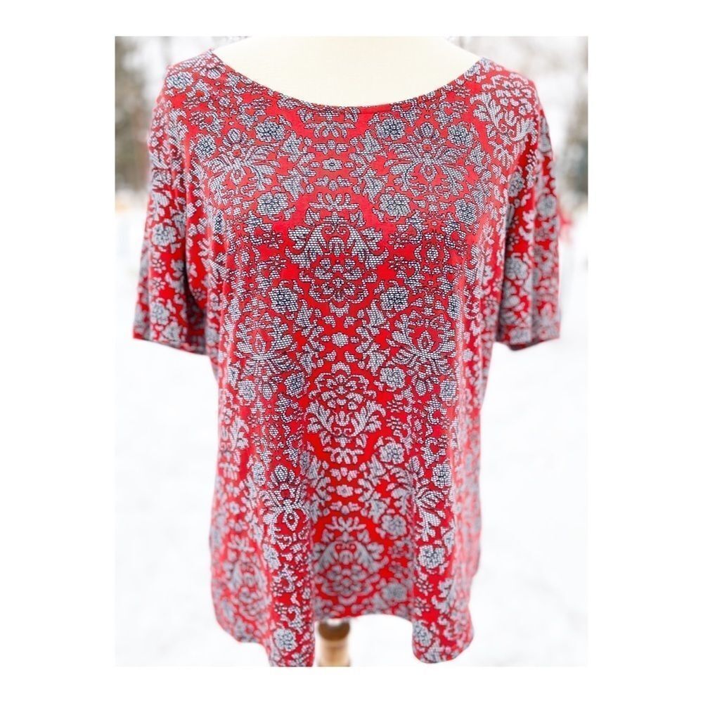 Fiori Casual Stretch Tee Shirt Red Grey Floral